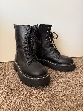 wild fable Black Lace-Up Platform Combat Boots